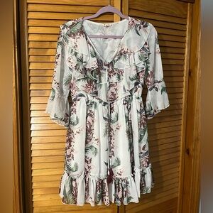 POL Floral Print Dress with Ruffle Accents